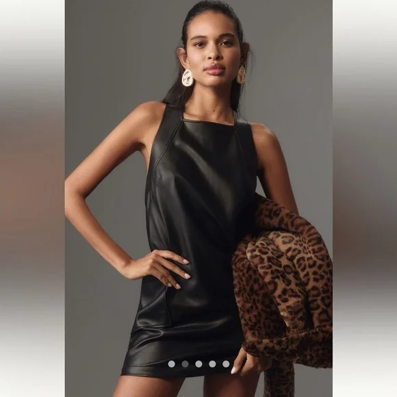 Anthropologie NWT Maeve Sleeveless Faux-Leather Mini Shift Dress size S. - Picture 2 of 16